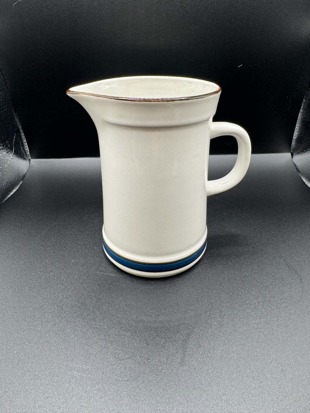 Vintage Nitto Meadow Stone Japan Creamer Pitcher Blue Brown Band Stoneware
